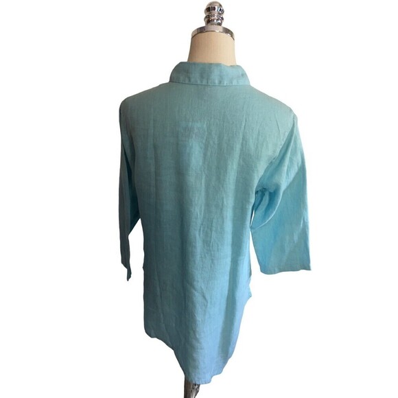 Click Color Me Cotton Top Women's Size Medium Light Blue Button Up 3/4 Sleeve - Picture 5 of 9